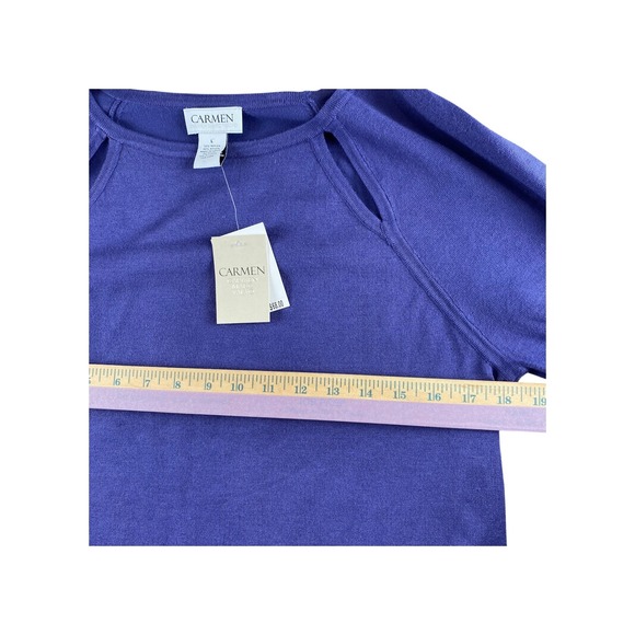 NWT Carmen Marc Valvo Purple Cutout Shoulder Knit Sweater Top Size L - Picture 6 of 7